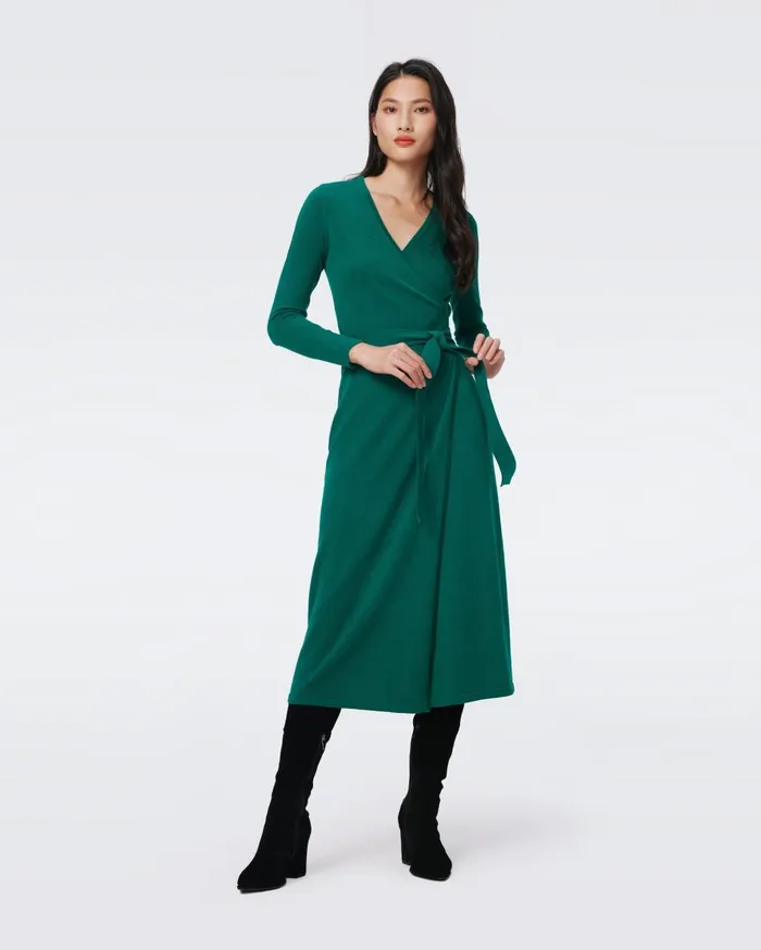 Women Astrid WoolCashmere Wrap Dress Cilantro DVF Dresses