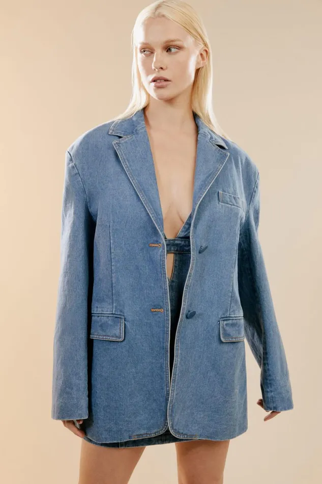 Women Bardot Blazers Abi Denim Oversized Blazer In Vintage Vintage