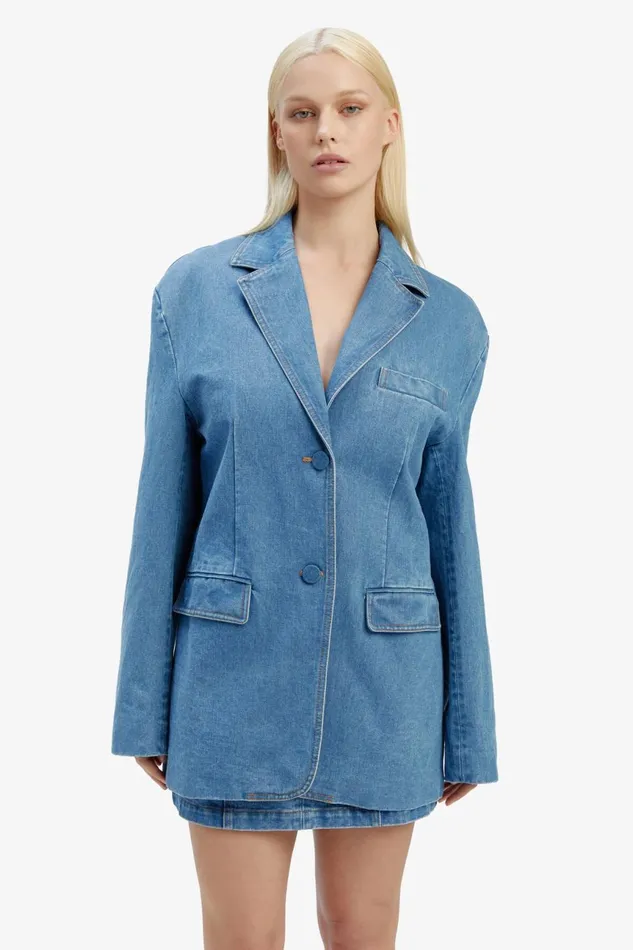 Women Bardot Blazers Abi Denim Oversized Blazer In Vintage Vintage Women Bardot Blazers Abi Denim Oversized Blazer In Vintage Vintage