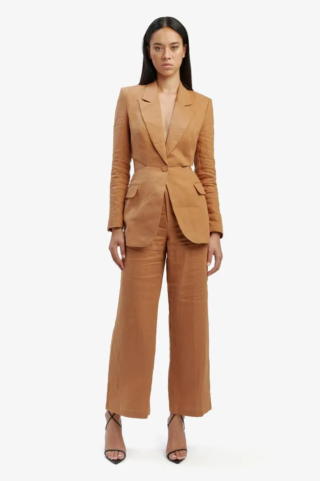 Women Bardot Blazers Domenica Linen Cut Out Blazer In Camel Camel