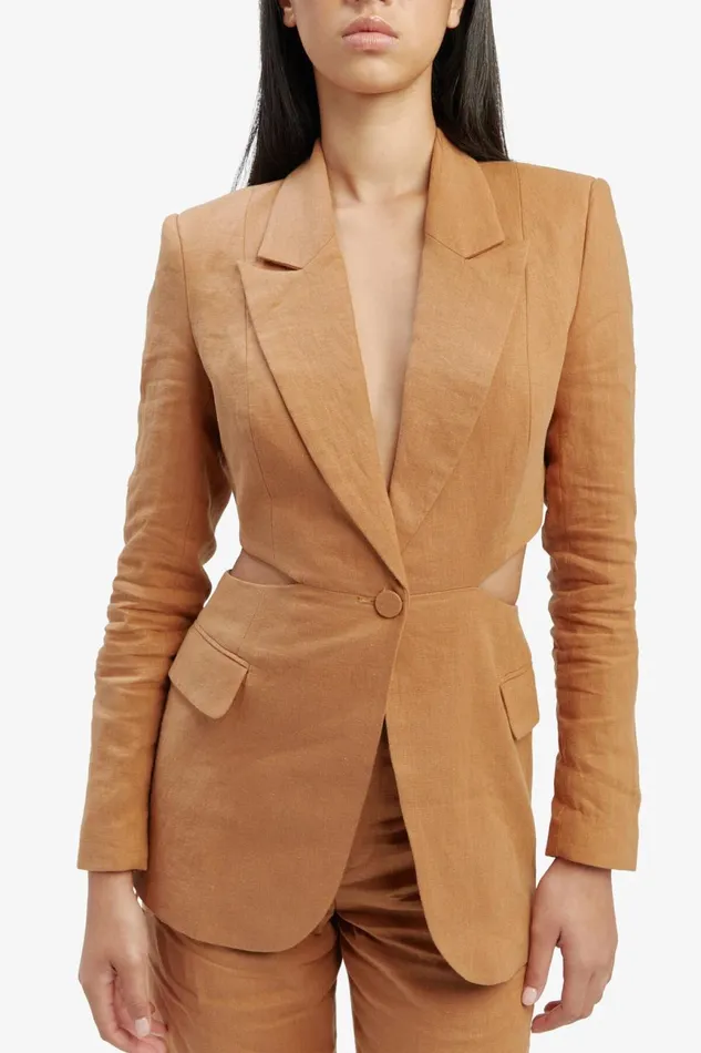 Women Bardot Blazers Domenica Linen Cut Out Blazer In Camel Camel