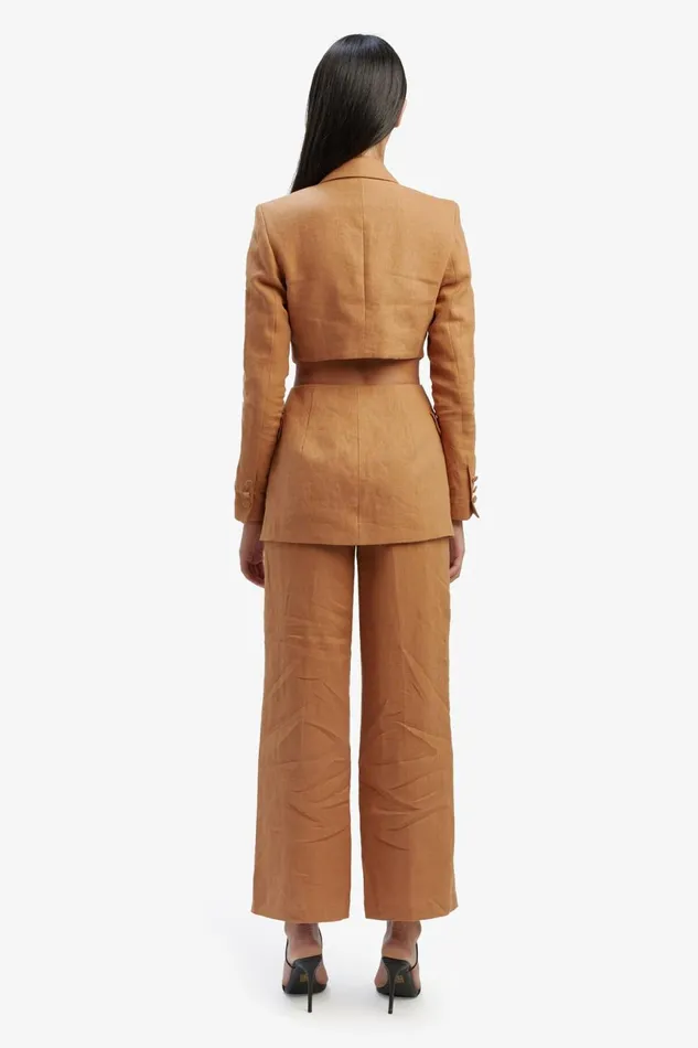 Women Bardot Blazers Domenica Linen Cut Out Blazer In Camel Camel