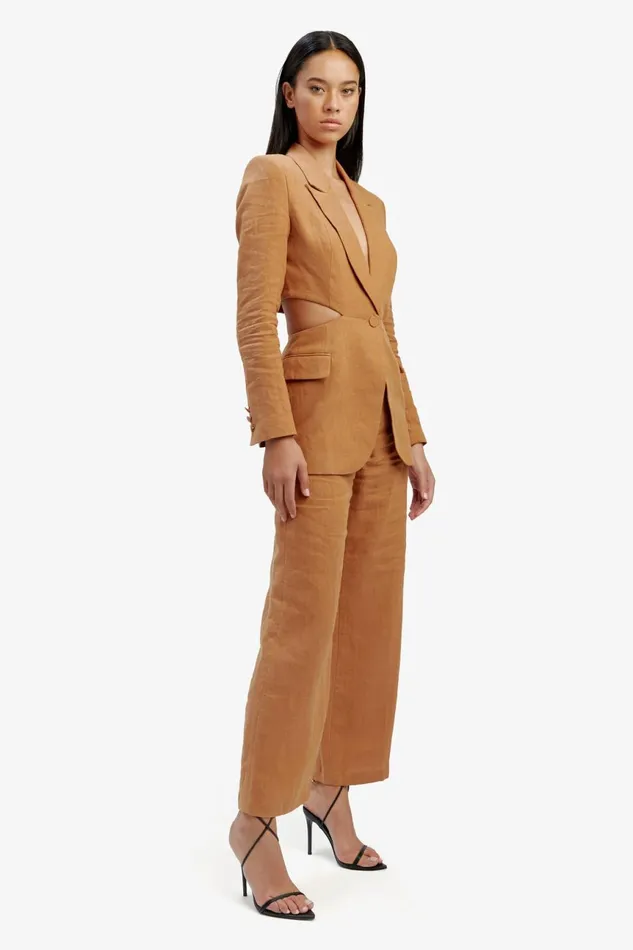 Women Bardot Blazers Domenica Linen Cut Out Blazer In Camel Camel
