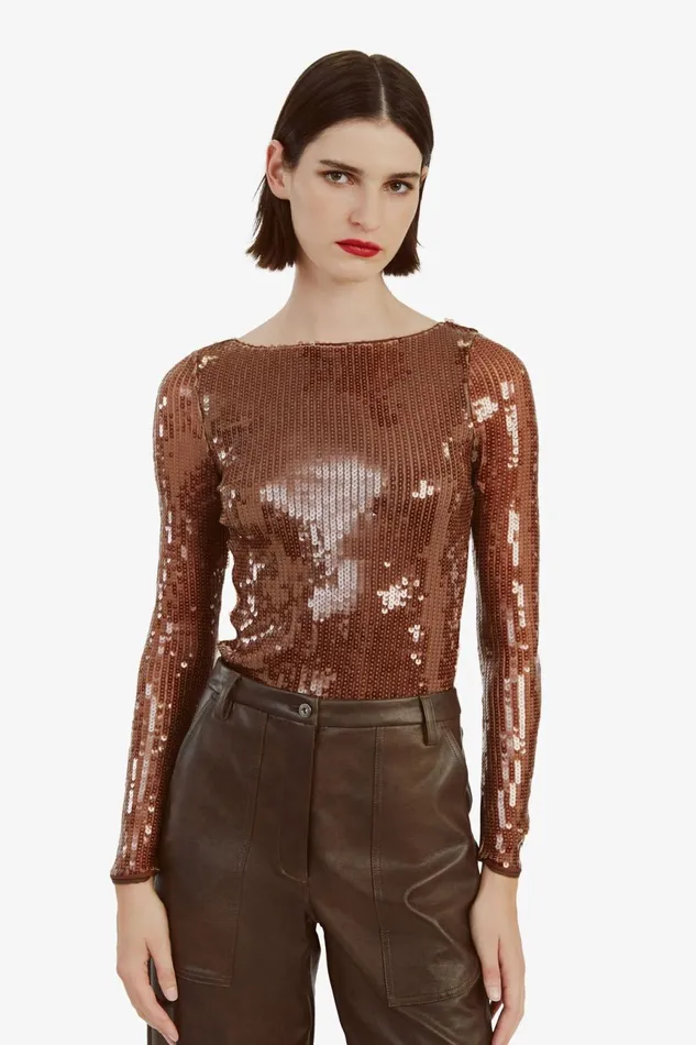 Women Bardot Bodysuits Brenna Sequin Bodysuit In Chocolate Chocolate Women Bardot Bodysuits Brenna Sequin Bodysuit In Chocolate Chocolate