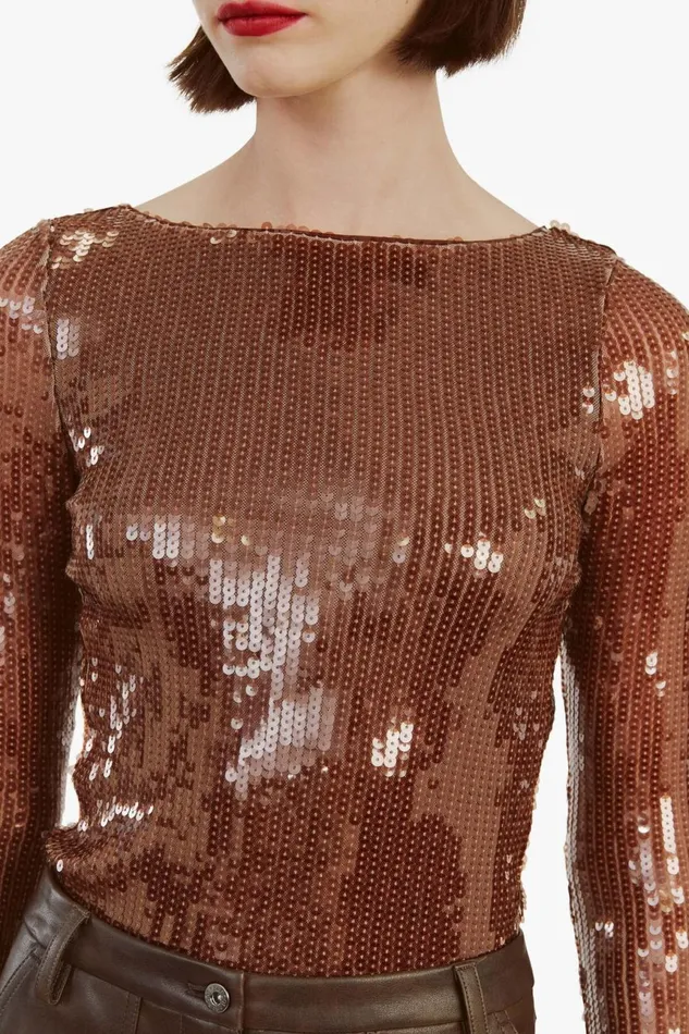 Women Bardot Bodysuits Brenna Sequin Bodysuit In Chocolate Chocolate Women Bardot Bodysuits Brenna Sequin Bodysuit In Chocolate Chocolate