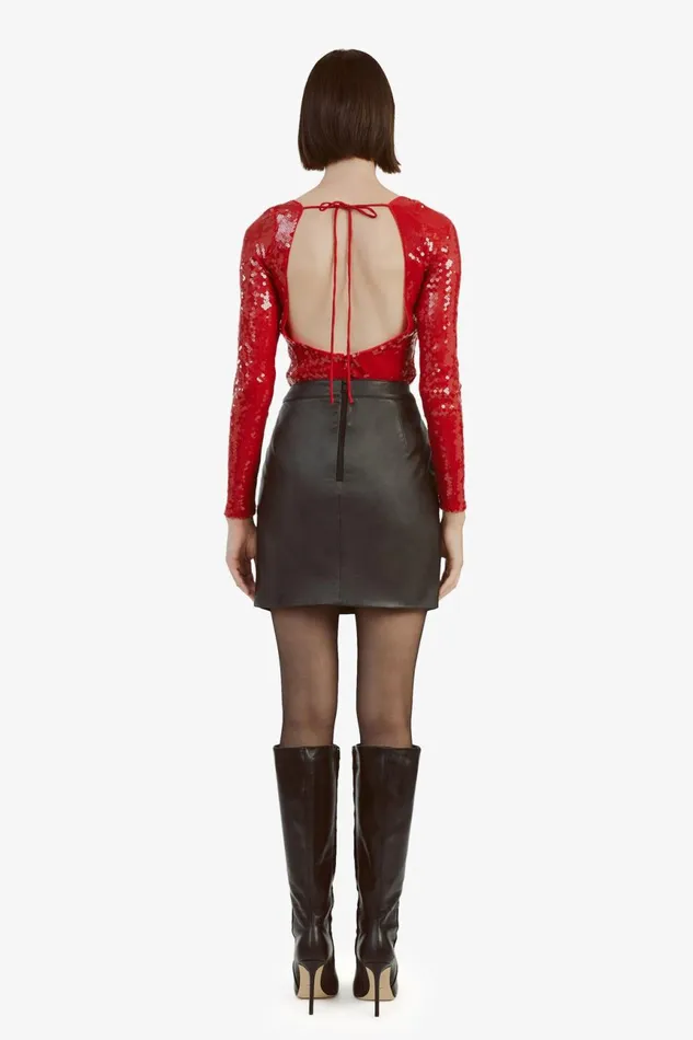 Women Bardot Bodysuits Brenna Sequin Bodysuit In Deep Red Deep Red