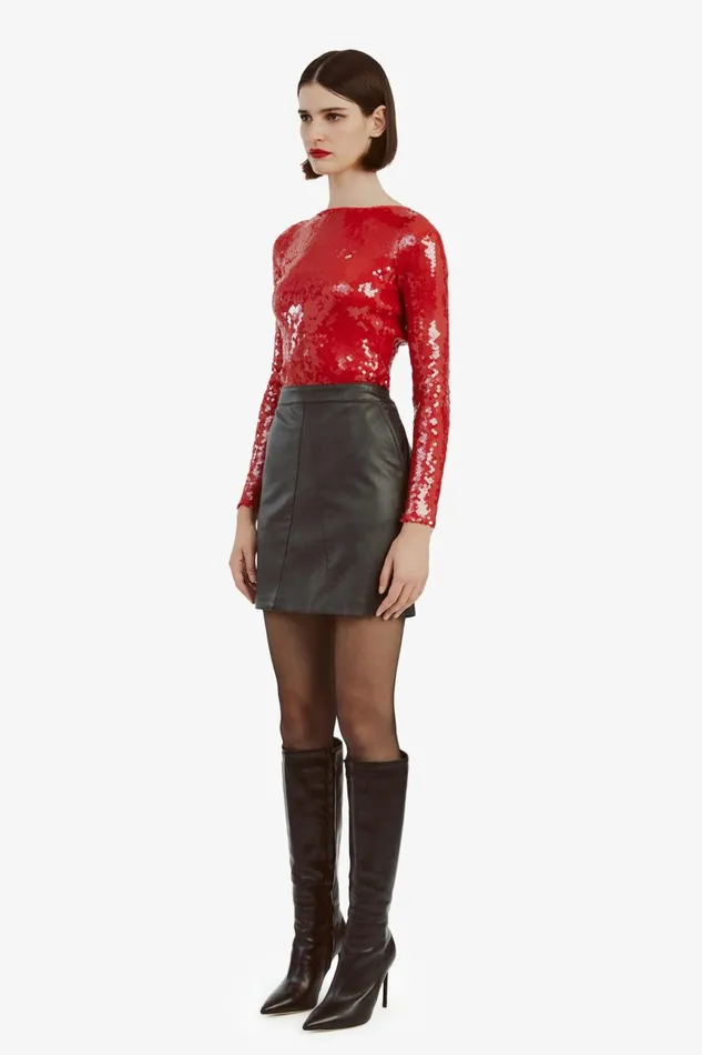 Women Bardot Bodysuits Brenna Sequin Bodysuit In Deep Red Deep Red