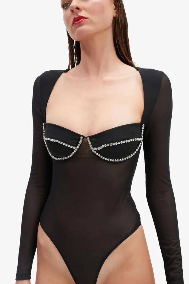Women Bardot Bodysuits Carter Diamante Bodysuit In Black Black Women Bardot Bodysuits Carter Diamante Bodysuit In Black Black