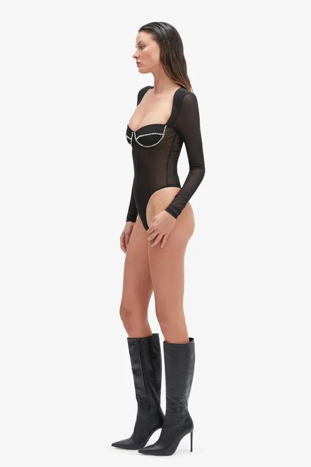 Women Bardot Bodysuits Carter Diamante Bodysuit In Black Black Women Bardot Bodysuits Carter Diamante Bodysuit In Black Black