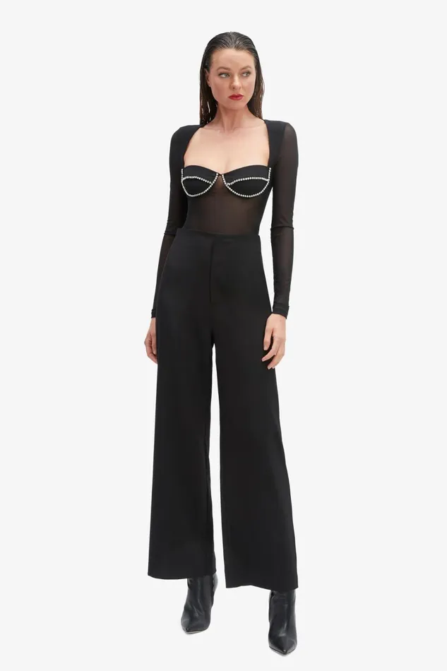 Women Bardot Bodysuits Carter Diamante Bodysuit In Black Black Women Bardot Bodysuits Carter Diamante Bodysuit In Black Black
