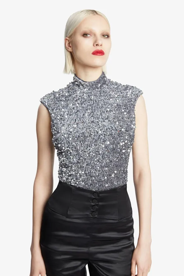 Women Bardot Bodysuits Kelso Velvet Sequin Bodysuit In Silver Silver Women Bardot Bodysuits Kelso Velvet Sequin Bodysuit In Silver Silver
