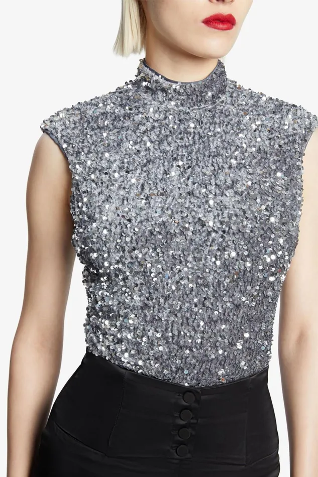 Women Bardot Bodysuits Kelso Velvet Sequin Bodysuit In Silver Silver Women Bardot Bodysuits Kelso Velvet Sequin Bodysuit In Silver Silver