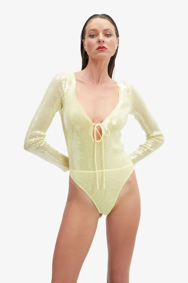Women Bardot Bodysuits Verona Sequin Bodysuit In Canary Yellow Canary Yellow Women Bardot Bodysuits Verona Sequin Bodysuit In Canary Yellow Canary Yellow