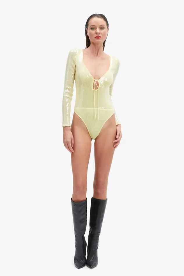 Women Bardot Bodysuits Verona Sequin Bodysuit In Canary Yellow Canary Yellow Women Bardot Bodysuits Verona Sequin Bodysuit In Canary Yellow Canary Yellow