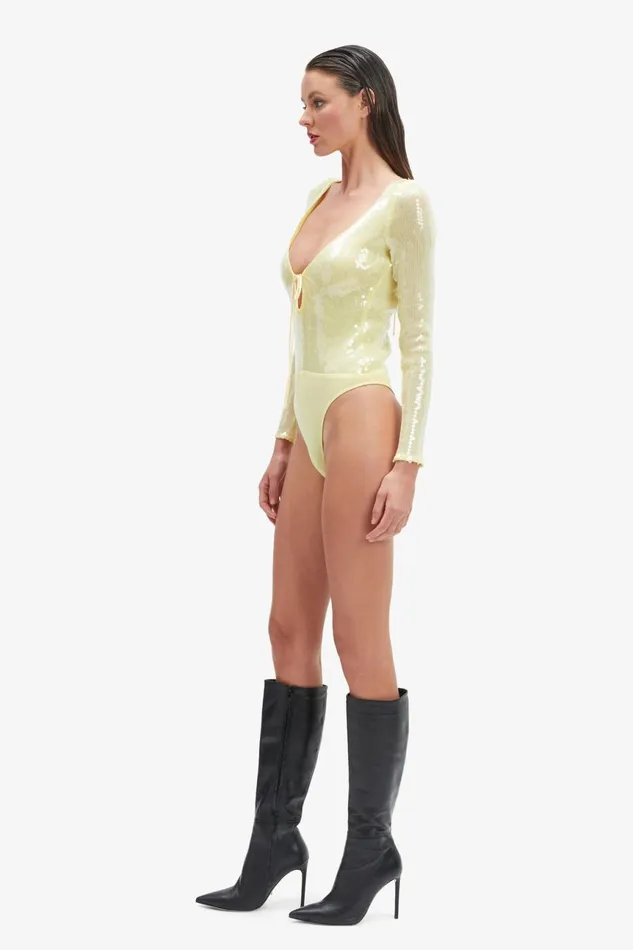 Women Bardot Bodysuits Verona Sequin Bodysuit In Canary Yellow Canary Yellow Women Bardot Bodysuits Verona Sequin Bodysuit In Canary Yellow Canary Yellow