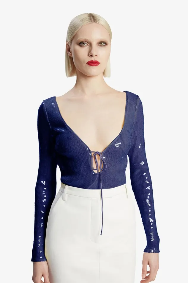 Women Bardot Bodysuits Verona Sequin Bodysuit In Navy Navy Women Bardot Bodysuits Verona Sequin Bodysuit In Navy Navy