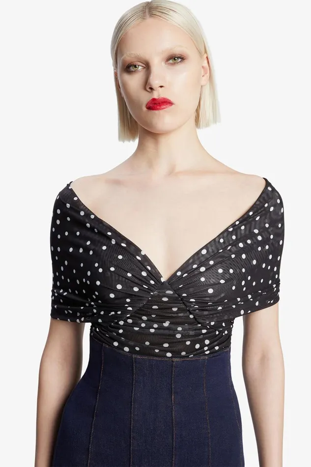 Women Bardot Bodysuits Vespera Spot Mesh Bodysuit In Black Spot Black Spot Women Bardot Bodysuits Vespera Spot Mesh Bodysuit In Black Spot Black Spot
