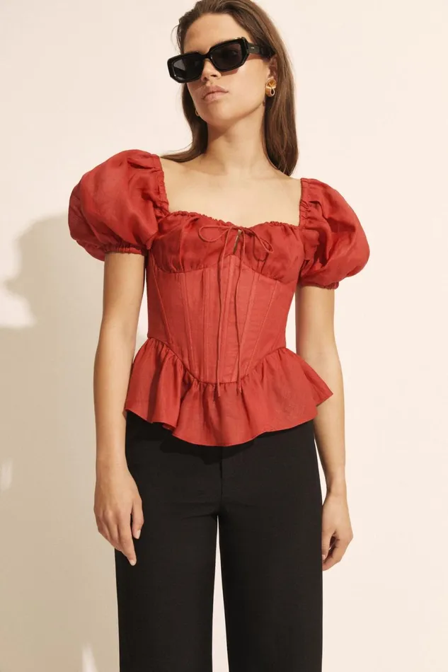 Women Bardot Corsets Esra Puff Sleeve Corset Top In Fire Red Fire Red