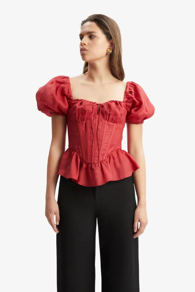 Women Bardot Corsets Esra Puff Sleeve Corset Top In Fire Red Fire Red Women Bardot Corsets Esra Puff Sleeve Corset Top In Fire Red Fire Red