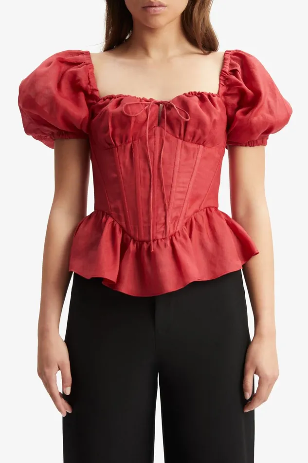 Women Bardot Corsets Esra Puff Sleeve Corset Top In Fire Red Fire Red Women Bardot Corsets Esra Puff Sleeve Corset Top In Fire Red Fire Red