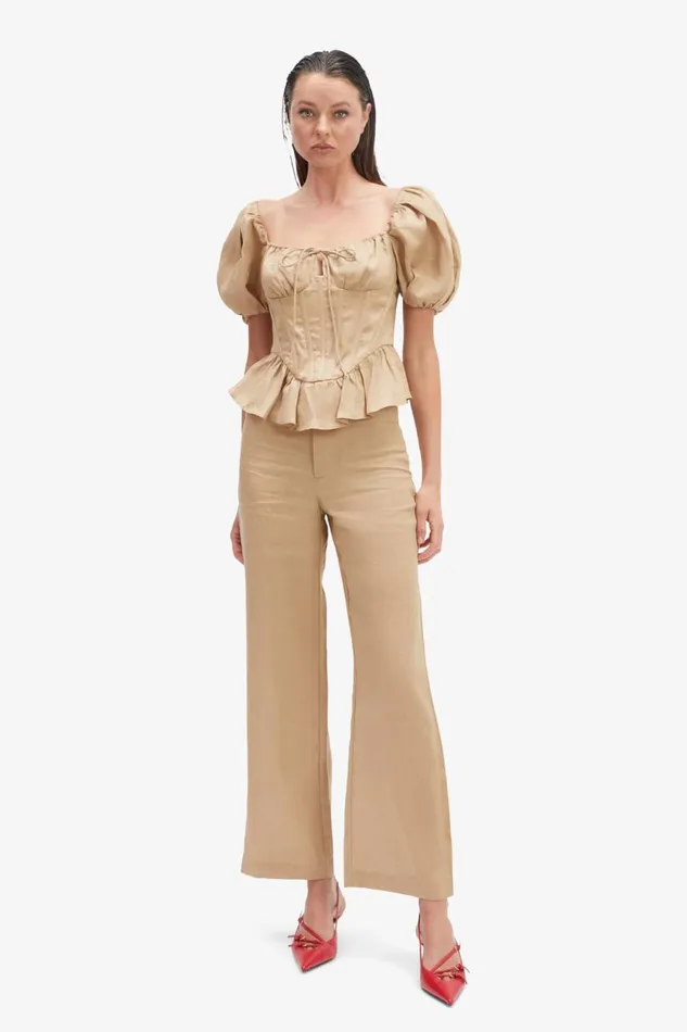 Women Bardot Corsets Esra Puff Sleeve Corset Top In Latte Latte Women Bardot Corsets Esra Puff Sleeve Corset Top In Latte Latte