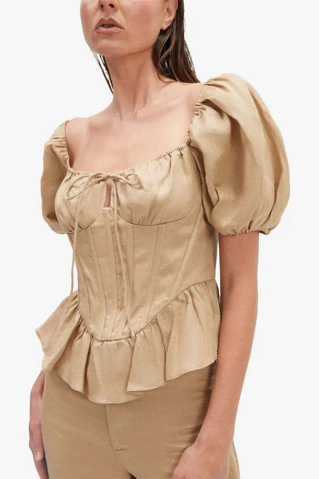 Women Bardot Corsets Esra Puff Sleeve Corset Top In Latte Latte Women Bardot Corsets Esra Puff Sleeve Corset Top In Latte Latte