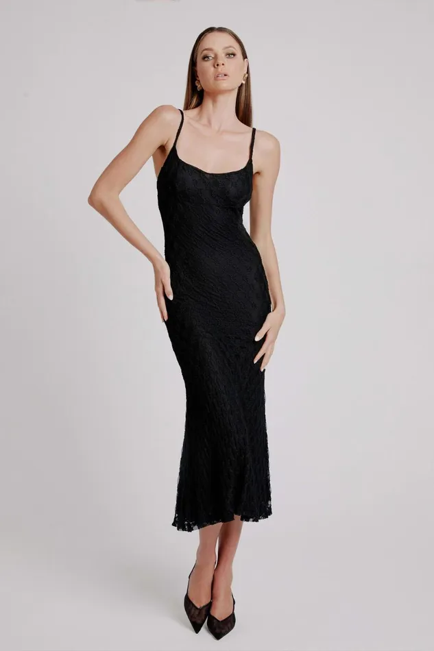 Women Bardot Day To Night Dresses Adoni Mesh Midi Dress In Black Black