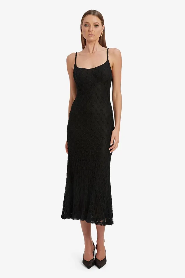 Women Bardot Day To Night Dresses Adoni Mesh Midi Dress In Black Black