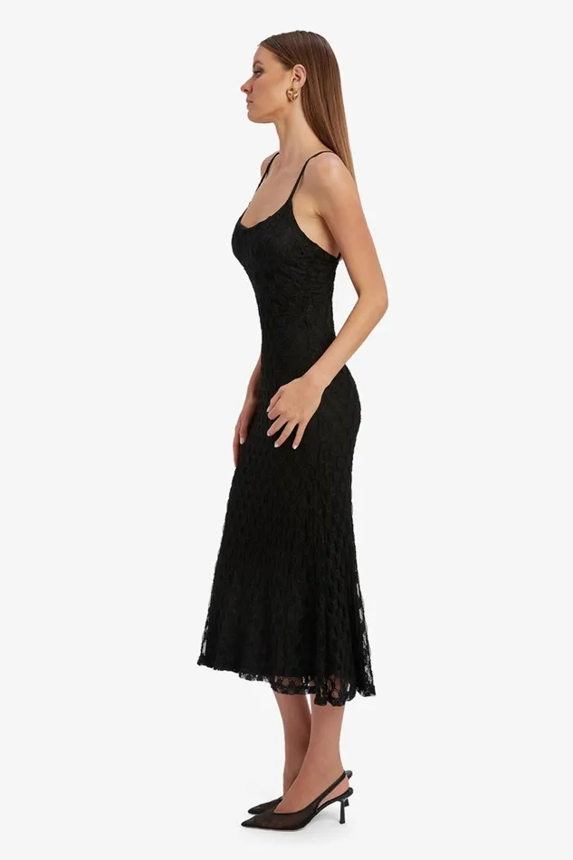 Women Bardot Day To Night Dresses Adoni Mesh Midi Dress In Black Black