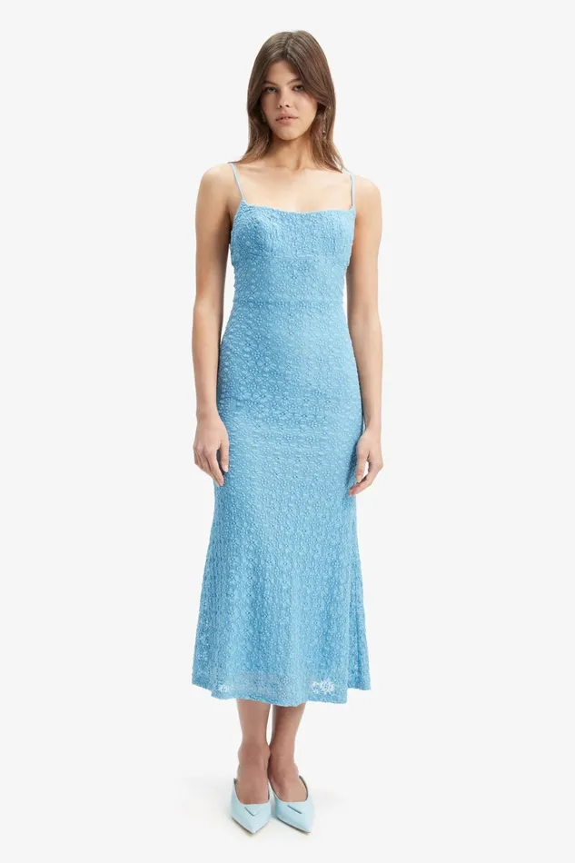 Women Bardot Day To Night Dresses Adoni Mesh Midi Dress In Mid Blue Mid Blue