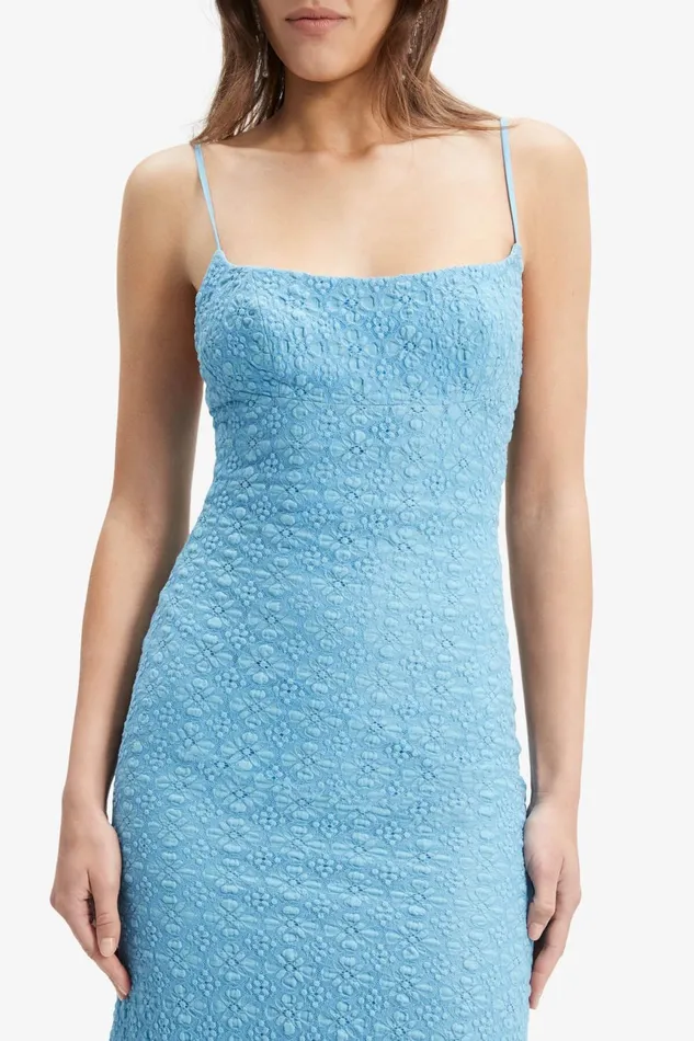 Women Bardot Day To Night Dresses Adoni Mesh Midi Dress In Mid Blue Mid Blue