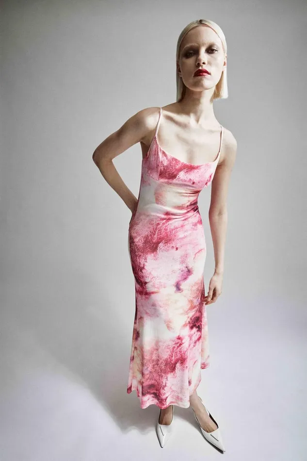 Women Bardot Day To Night Dresses Adoni Printed Mesh Midi Dress In Pink T Dye Pink T Dye Women Bardot Day To Night Dresses Adoni Printed Mesh Midi Dress In Pink T Dye Pink T Dye