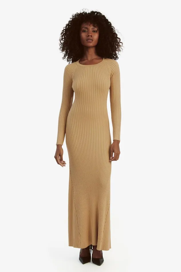 Women Bardot Day To Night Dresses Amaro Maxi Knit Dress In Soft Camel Soft Camel
