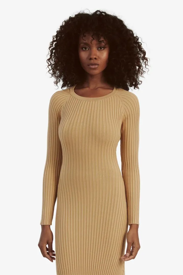 Women Bardot Day To Night Dresses Amaro Maxi Knit Dress In Soft Camel Soft Camel