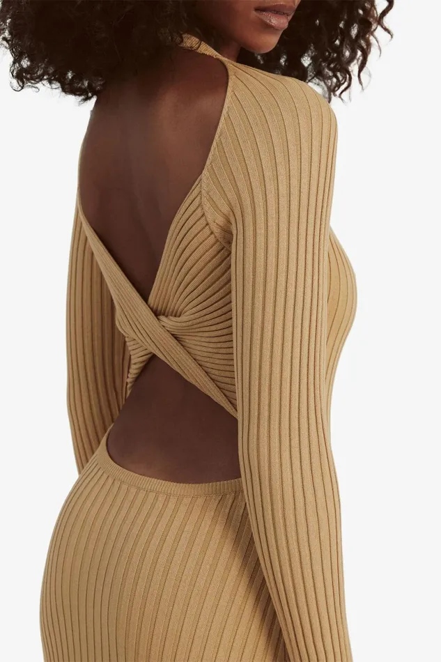Women Bardot Day To Night Dresses Amaro Maxi Knit Dress In Soft Camel Soft Camel