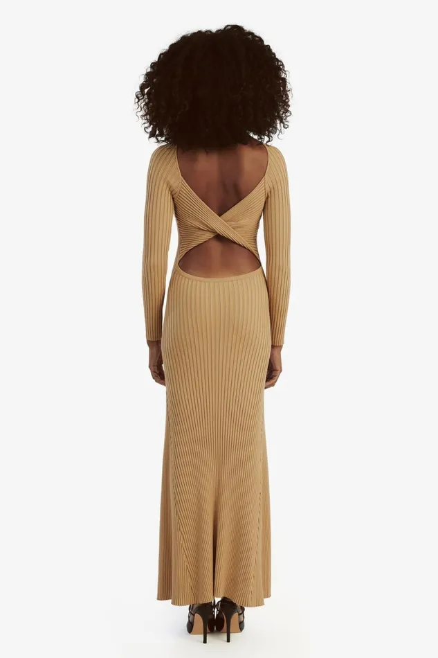 Women Bardot Day To Night Dresses Amaro Maxi Knit Dress In Soft Camel Soft Camel