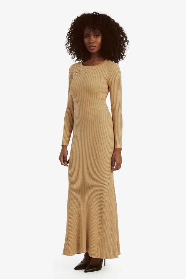 Women Bardot Day To Night Dresses Amaro Maxi Knit Dress In Soft Camel Soft Camel