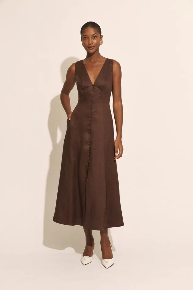 Women Bardot Day To Night Dresses Cordelia Linen Midi Dress In Chocolate Chocolate Women Bardot Day To Night Dresses Cordelia Linen Midi Dress In Chocolate Chocolate