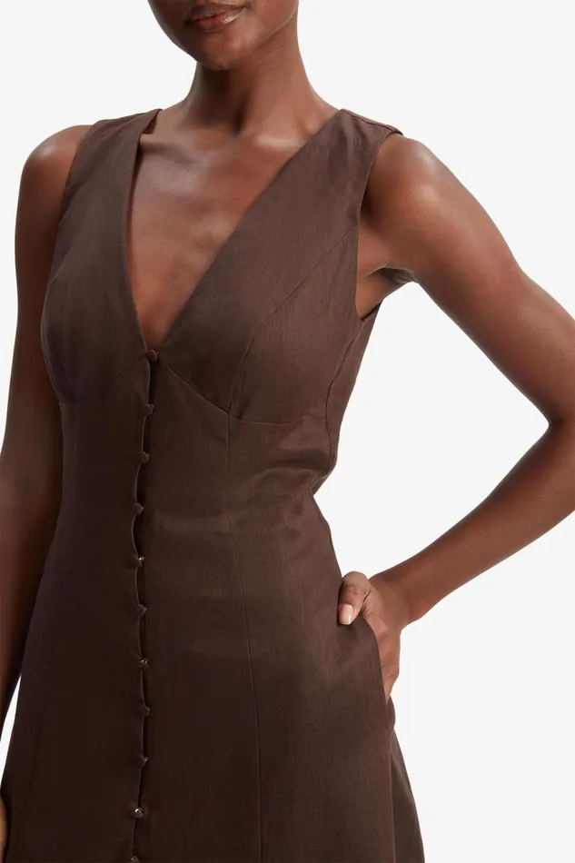 Women Bardot Day To Night Dresses Cordelia Linen Midi Dress In Chocolate Chocolate Women Bardot Day To Night Dresses Cordelia Linen Midi Dress In Chocolate Chocolate