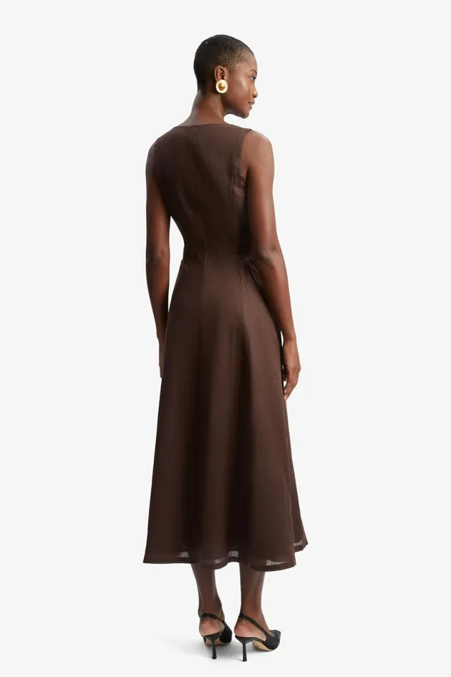 Women Bardot Day To Night Dresses Cordelia Linen Midi Dress In Chocolate Chocolate Women Bardot Day To Night Dresses Cordelia Linen Midi Dress In Chocolate Chocolate