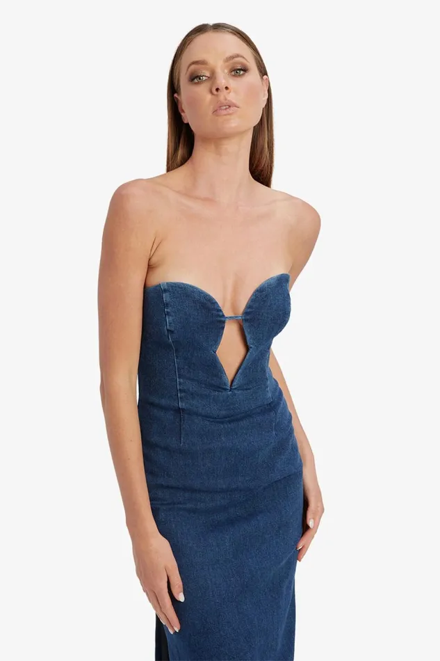 Women Bardot Day To Night Dresses Eleni Denim Midi Dress In Dark Dark Women Bardot Day To Night Dresses Eleni Denim Midi Dress In Dark Dark