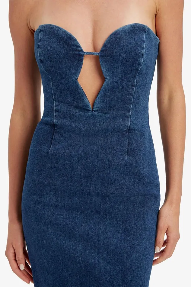 Women Bardot Day To Night Dresses Eleni Denim Midi Dress In Dark Dark Women Bardot Day To Night Dresses Eleni Denim Midi Dress In Dark Dark