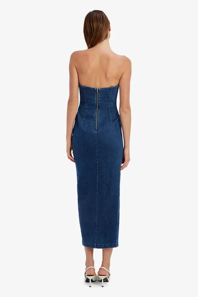 Women Bardot Day To Night Dresses Eleni Denim Midi Dress In Dark Dark Women Bardot Day To Night Dresses Eleni Denim Midi Dress In Dark Dark