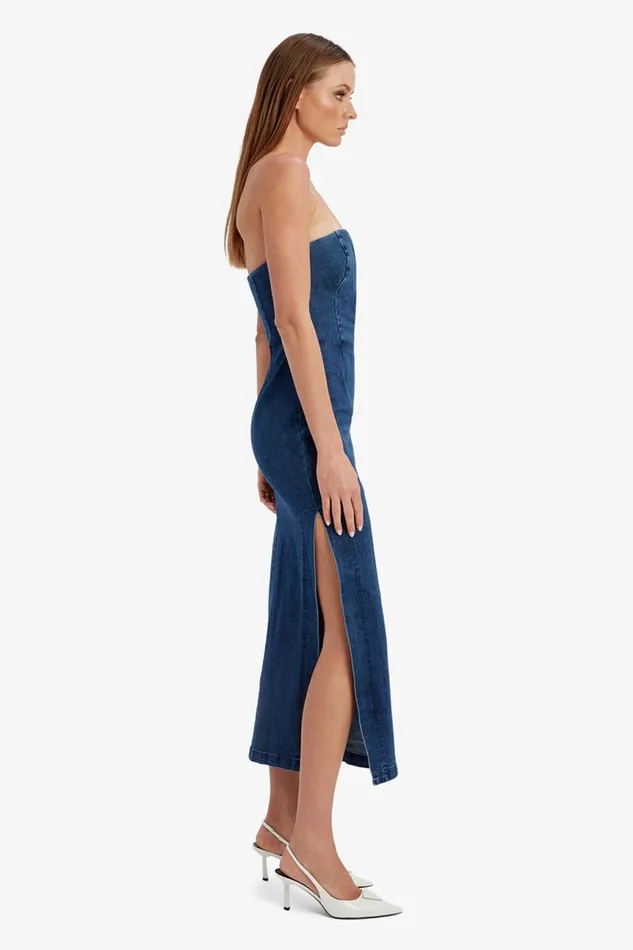 Women Bardot Day To Night Dresses Eleni Denim Midi Dress In Dark Dark Women Bardot Day To Night Dresses Eleni Denim Midi Dress In Dark Dark