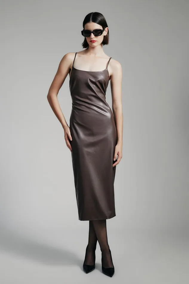 Women Bardot Day To Night Dresses Helena Vegan Leather Dress In Chocolate Chocolate Women Bardot Day To Night Dresses Helena Vegan Leather Dress In Chocolate Chocolate