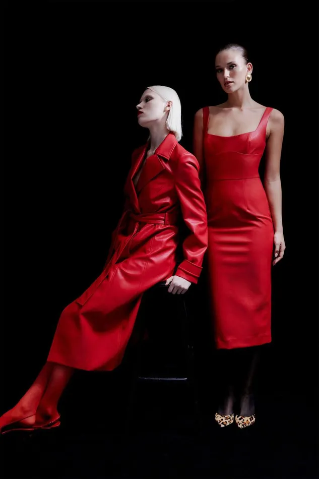 Women Bardot Day To Night Dresses Kassy Vegan Leather Dress In Famous Red Famous Red