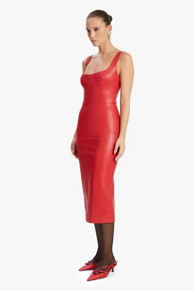Women Bardot Day To Night Dresses Kassy Vegan Leather Dress In Famous Red Famous Red