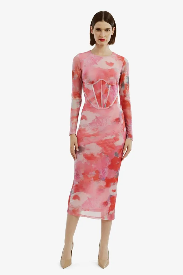 Women Bardot Day To Night Dresses Lena Mesh Midi Dress In Wildflower Wildflower Women Bardot Day To Night Dresses Lena Mesh Midi Dress In Wildflower Wildflower