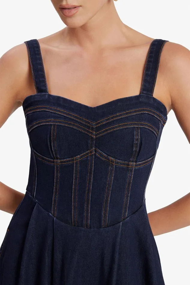 Women Bardot Day To Night Dresses Lilah Denim Midi Dress In Dark Dark Women Bardot Day To Night Dresses Lilah Denim Midi Dress In Dark Dark