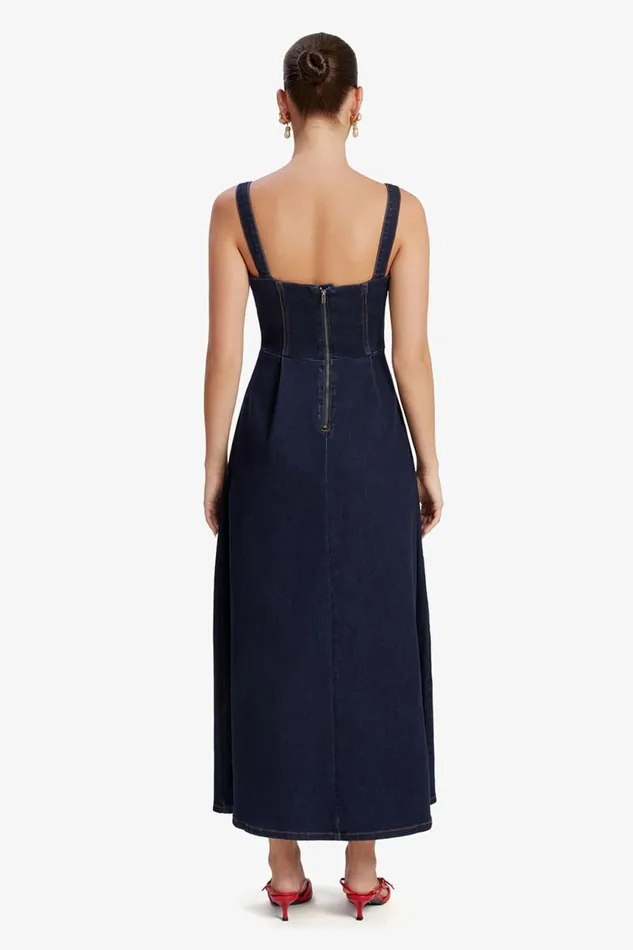 Women Bardot Day To Night Dresses Lilah Denim Midi Dress In Dark Dark Women Bardot Day To Night Dresses Lilah Denim Midi Dress In Dark Dark